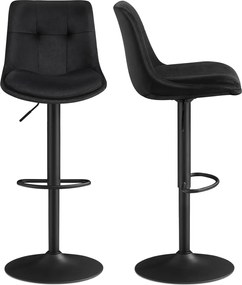 Conjunto 2 bancos de bar, com encosto e apoio para os pés, reguláveis em altura 48,5 x 43 x (93,5-114) cm Pretos