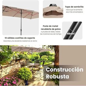 Guarda-sol Duplo 426x265cm Grande com Manivela Proteção Solar UV e Teto Ventilado Guarda-sol para Jardim Praia Café