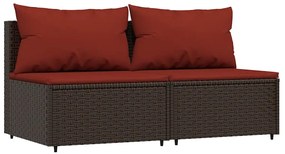 3 pcs conjunto lounge jardim c/ almofadões vime PE castanho