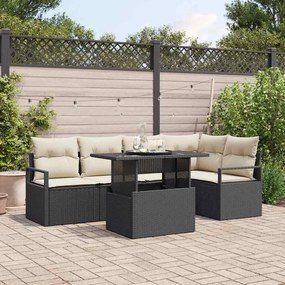 Conjunto de Sofá de Jardim vidaXL 6 Peças com Almofadas Preto Rattan Poliéster