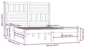 Estrutura de cama de casal 135x190 cm pinho maciço branco