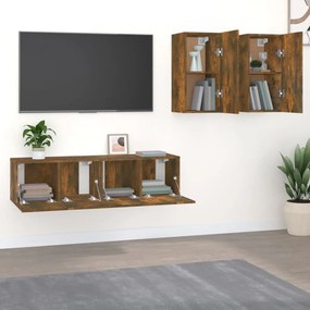 Conjunto móveis de TV 4 pcs madeira processada carvalho fumado