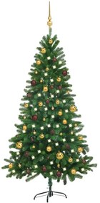 3077555 vidaXL Árvore Natal artificial pré-iluminada c/ bolas 180 cm verde