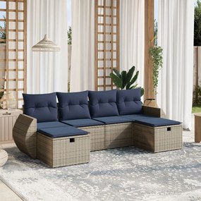 vidaXL 6 pcs conjunto sofás p/ jardim c/ almofadões vime PE cinzento
