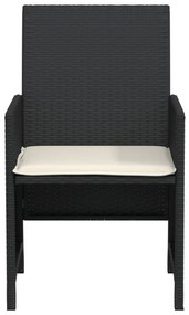 3 pcs conjunto de bistrô com almofadões vime PE preto
