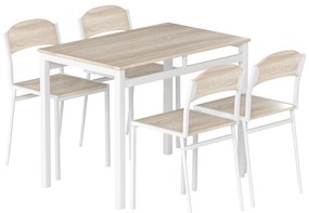 Conjunto de Mesa e Cadeiras de Refeição Mesa de Cozinha Retangular com 4 Cadeiras Estilo Moderno cor Carvalho e Branco
