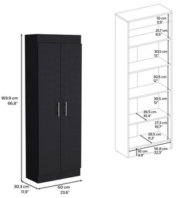 Armário cozinha em melamina Nepal com 2 portas e 4 prateleiras 169,9 x 60 x 30,3 cm, Preto