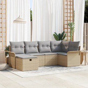 Conjunto de Sofás de Jardim de 6 Peças com Almofadas Bege Rattan Polié