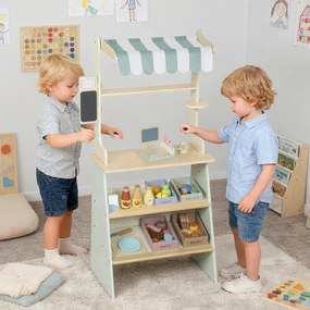 Conjunto de 34 Peças de Supermercado Infantil, 40 x 30 x 92,5 cm, Loja de Madeira, Verde