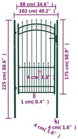 Portão para cerca com espetos 100x175 cm aço verde