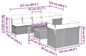 8 pcs conj. sofás jardim c/ almofadões vime PE bege misturado