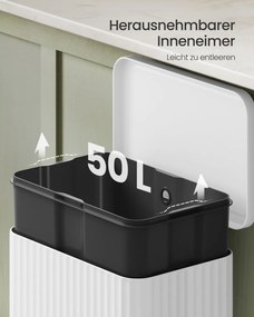 Caixote do lixo 50 L com pedal e fecho suave 40,3 x 33,6 x 62,5 cm Branco