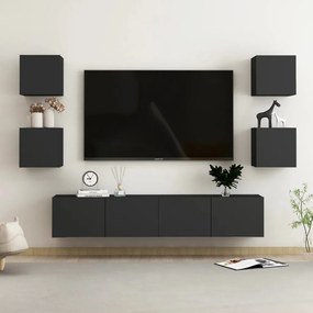 6 pcs conjunto de móveis de TV derivados de madeira preto