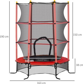 Trampolim infantil Ø 1,63 × 1,9 m de altura Rede de segurança Porta com fecho de correr Proteção para molas 6 postes almofadados Incluído Vermelho