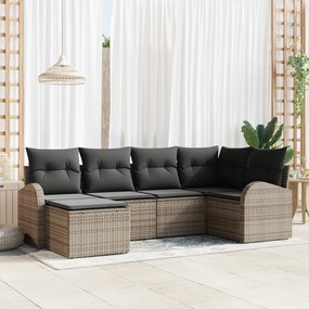 Conjunto de Sofá de Jardim 6 Peças com Almofadas Cinza Rattan Poli