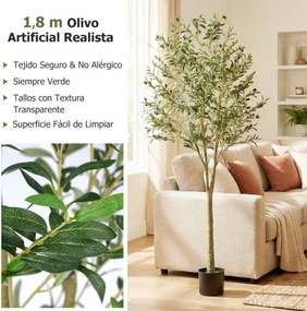 Árvore de Oliveira artificial de 180 cm, plantas de oliveira artificiais com vaso de plástico, 1296 folhas, 72 frutos, Verde