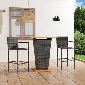 vidaXL 3 pcs conjunto de bar para jardim cinzento