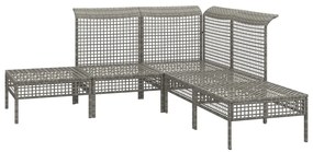 5 pcs conjunto lounge de jardim c/ almofadões vime PE cinzento