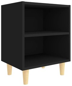 Mesas de cabeceira pernas madeira maciça 2pcs 40x30x50cm preto