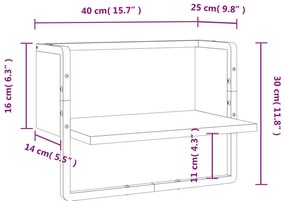 Prateleira de parede com barra 40x25x30 cm preto