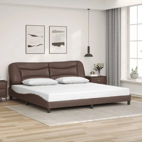 Estrutura cama c/ cabeceira 200x200cm couro artificial castanho