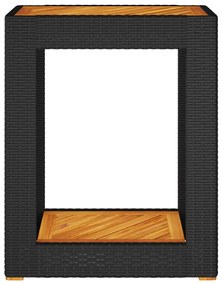 Mesa apoio jardim c/ tampo madeira 60x40x75 cm vime PE preto