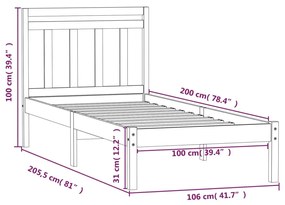 Estrutura de cama 100x200 cm pinho maciço branco