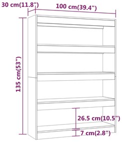 Estante/divisória 100x30x135 cm branco brilhante