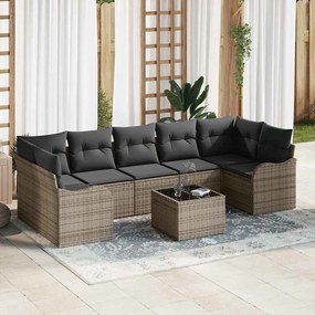 vidaXL Conjunto de Sofá de Jardim 8 pcs Cinzeto Rattan e Aço e Vidro