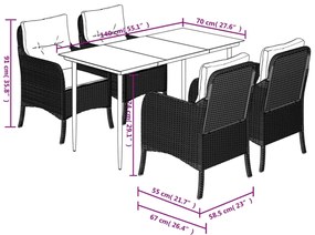 5 pcs conjunto de jantar p/ jardim c/ almofadões cinzento claro