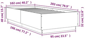 Estrutura cama 100x200 cm derivados de madeira cinzento sonoma