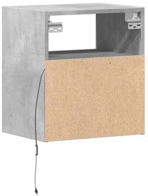 Mesas de cabeceira de parede c/ luzes LED 2pcs cinzento cimento