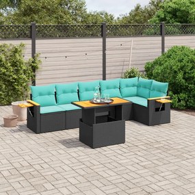 vidaXL 7 pcs conjunto de sofás p/ jardim c/ almofadões vime PE preto