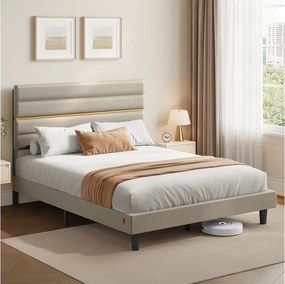 Estrutura moderna para cama de casal 160 x 200 cm (COLCHÃO NÃO INCLUIDO) com cabeceira estofada bege cappuccino