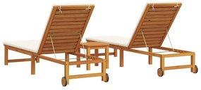Espreguiçadeiras vidaXL 2 pcs com mesa e almofadas de madeira maciça d