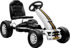 AIYAPLAY Kart a Pedais para Crianças +3 Anos com Assento Ajustável, Volante, Travão de Mão, Estrutura em Alumínio e Aço, 30 kg, Branco | Aosom Portugal