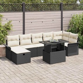 vidaXL Conjunto de Sofá de Jardim de 8 Peças com Almofadas Preto Vime PE