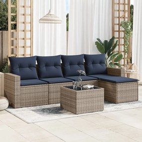 vidaXL 6 pcs conjunto sofás p/ jardim c/ almofadões vime PE cinzento