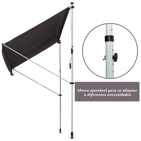 Toldo Portátil com Manivela e Altura Regulável - 3x1,5m - Cinzento