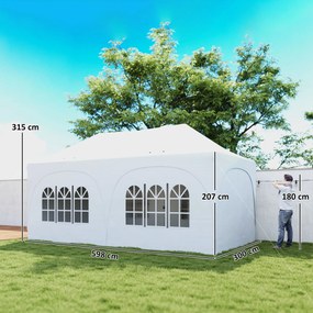 Tenda Dobrável 6x3 m Pop-up com 4 Painéis Removíveis Altura Ajustável e Bolsa de Transporte Branco