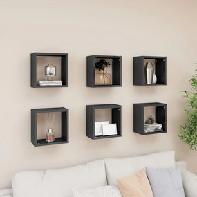 vidaXL Prateleiras parede forma de cubo 6 pcs 26x15x26 cm cinza brilh.