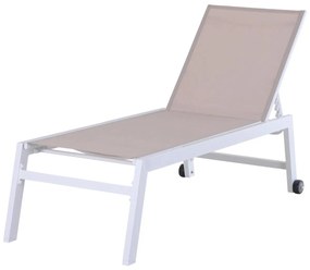 Outsunny Espreguiçadeira Jardim com Rodas Alumínio Textilene Reclinável 5 Posições Conforto Carga 120 kg 169x65x102 cm Bege | Aosom Portugal