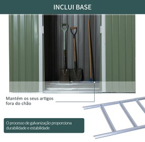 Abrigo de Jardim 213x130x173cm Abrigo de Exterior de Aço Galvanizado com Porta Corredeira e Ventilações para Armazenamento de Ferramentas Verde
