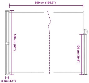 Toldo lateral retrátil 160x500 cm cor creme