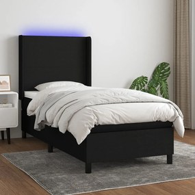 Cama box spring c/ colchão e LED 80x200 cm tecido preto