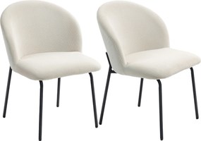 Conjunto de 2 cadeiras de jantar em veludo canelado, cadeiras de cozinha com pés em aço, 56 x 58 x 78 cm, creme