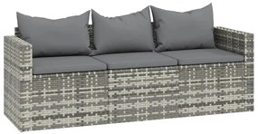 3 pcs conjunto lounge de jardim c/ almofadões vime PE cinzento