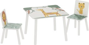 AIYAPLAY Mesa e Cadeiras para Crianças de 3 Peças Mesa Infantil com 2 Cadeiras em Madeira com Desenhos de Leões Verde | Aosom Portugal
