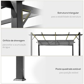 Pérgola de Jardim 300x300x223 cm com Toldo de Poliéster Retrátil e Est
