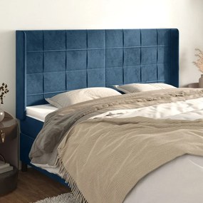 Cabeceira cama c/ abas veludo 163x16x118/128 cm azul-escuro